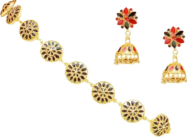 Assamese_Traditional_Gold_Plated_Black_Colour_Golpata_Necklace_Set_For_Women